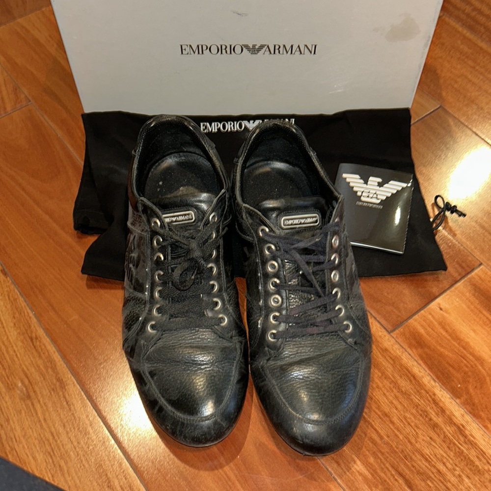 100% Emporio Armani Men’s Sneaker / shoe black leather with box and dust bag